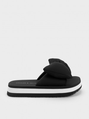 Charles & Keith Puffy Bow Slides Negros | 5947618-MY