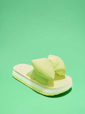 Charles & Keith Puffy Bow Slides Verdes Claro | 6471835-VX