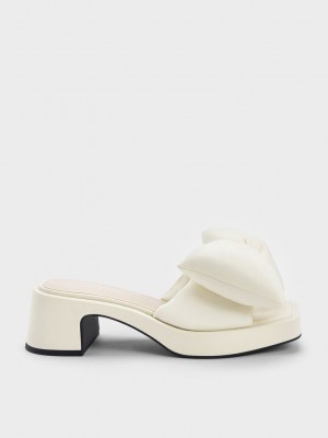 Charles & Keith Puffy Bow Tacón Mules Creme | 8250349-LZ