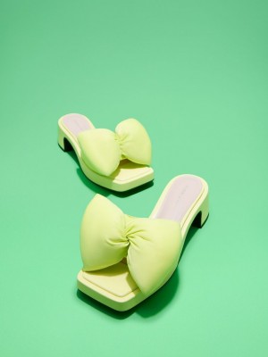 Charles & Keith Puffy Bow Tacón Mules Verdes Claro | 2476598-KJ