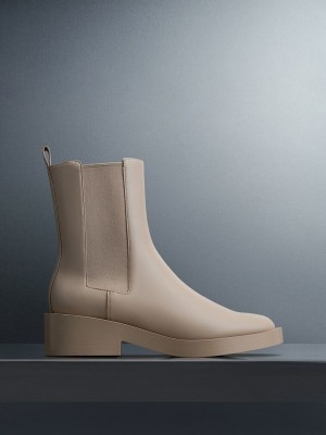 Charles & Keith Pull-Tab Chelsea Boots Beige | 8765912-QJ