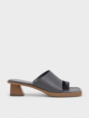 Charles & Keith Puntera Ring Stacked Heel Sandals Grises Oscuro | 9308154-GO