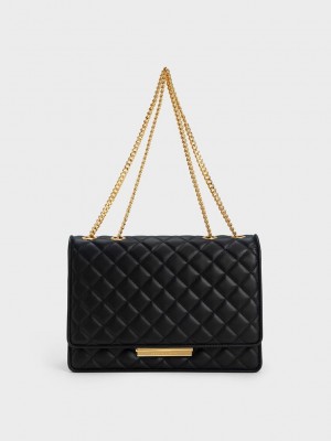 Charles & Keith Push-Lock Acolchado Crossbody Bag Negros | 5391486-SZ