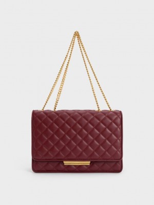 Charles & Keith Push-Lock Acolchado Crossbody Bag Vino | 2830149-AG