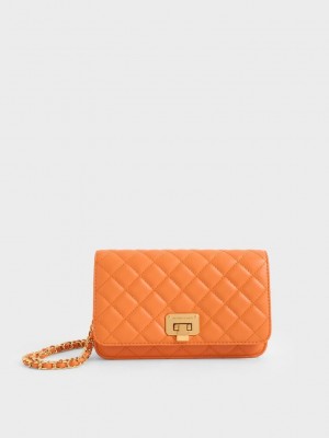 Charles & Keith Push-Lock Chain Handle Clutch Naranjas | 9834065-HB