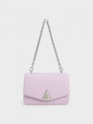 Charles & Keith Quinlynn Metallic Accent Acolchado Bag Morados | 3426915-GF