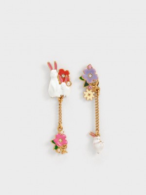 Charles & Keith Rabbit Flower Drop Earrings Multicolor | 4712069-QW