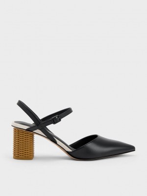 Charles & Keith Rattan Block Heel Pumps Negros | 7154860-IM