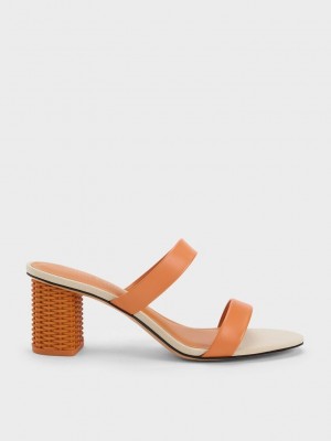 Charles & Keith Rattan Block Heel Sandals Naranjas | 0127396-EV