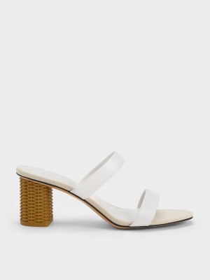 Charles & Keith Rattan Block Heel Sandals Blancos | 9286507-VZ
