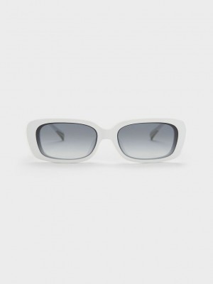 Charles & Keith Rectangular Recycled Acetate Sunglasses Blancos | 9637201-AV