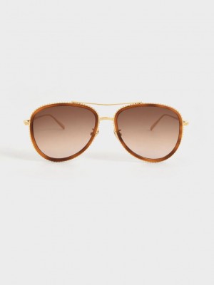 Charles & Keith Recycled Acetate Gradient Tint Aviator Sunglasses | 3862054-BL