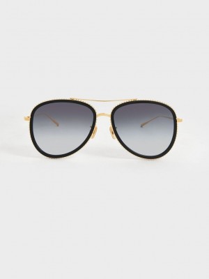 Charles & Keith Recycled Acetate Gradient Tint Aviator Sunglasses Negros | 9612370-ZN
