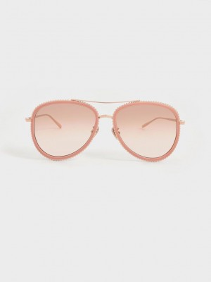 Charles & Keith Recycled Acetate Gradient Tint Aviator Sunglasses Rosas | 1460958-IA