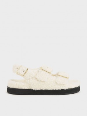Charles & Keith Recycled PET - Furry Plataforma Sandals Rosas | 1284793-UG