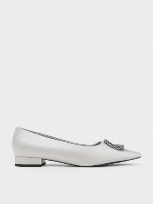 Charles & Keith Recycled Polyester Beaded Circle Flats Plateados | 8097562-ZK