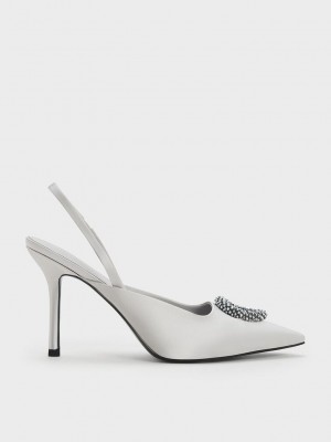 Charles & Keith Recycled Polyester Beaded Circle Destalonadas Pumps Plateados | 9682310-SX