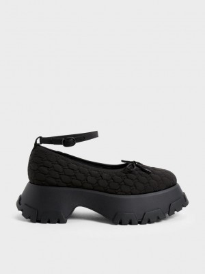 Charles & Keith Recycled Polyester Bow Ballerinas Negros | 0548172-PI
