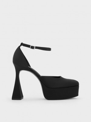 Charles & Keith Recycled Polyester Flare Heel D'Orsay Pumps Negros | 2560137-PU