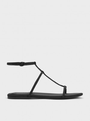 Charles & Keith Recycled Polyester T-Bar Ankle-Correa Sandals Negros | 3571842-PG