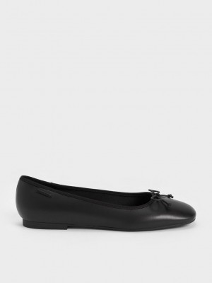 Charles & Keith Rhea Bow Ballerinas Negros | 7342581-WA