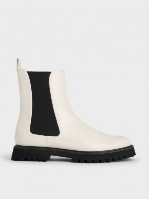 Charles & Keith Ridged-Sole Chelsea Boots Rosas | 6829543-OA