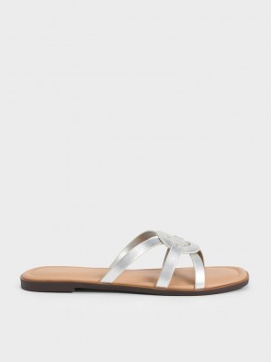 Charles & Keith Ring Detail Tiras Flats Plateados | 4702895-NO
