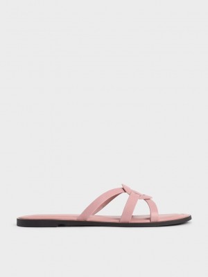 Charles & Keith Ring Detail Tiras Flats Rosas Claro | 1498506-QN