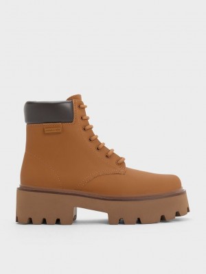 Charles & Keith Ripley Ridged Sole Ankle Boots Caramel | 0354261-EO