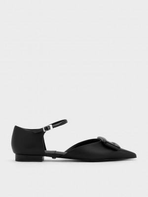 Charles & Keith Rosalie Cuero D'Orsay Flats Negros | 4381975-XF