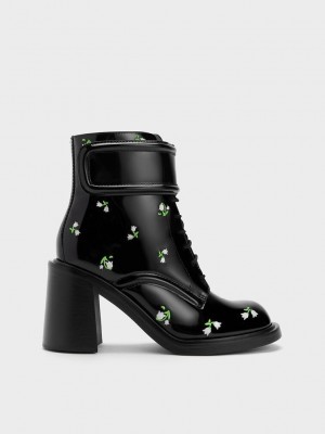 Charles & Keith Rosalie Cuero Floral Ankle Boots Multicolor | 4290186-CI