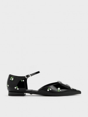 Charles & Keith Rosalie Cuero Floral D'Orsay Flats Multicolor | 6283147-PM