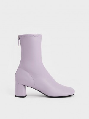 Charles & Keith Round-Puntera Zip-Up Ankle Boots Morados Grises | 6380249-IC