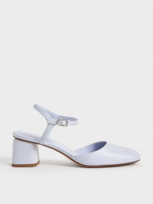 Charles & Keith Round Puntera Ankle-Correa Pumps Azules Claro | 0526934-AP