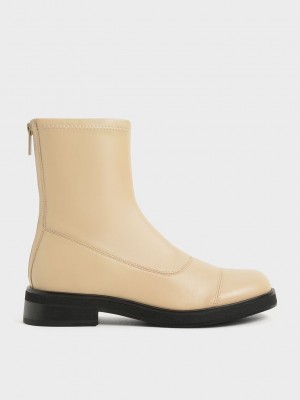 Charles & Keith Round Puntera Zip-Up Ankle Boots Marrom | 8679352-LJ