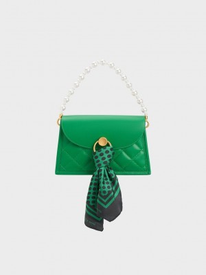 Charles & Keith Roza Beaded Handle Scarf Bag Verdes | 3948105-ZL