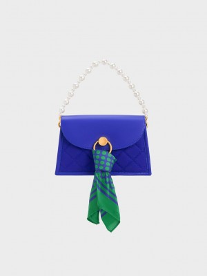 Charles & Keith Roza Beaded Handle Scarf Bag Azules Oscuro | 7638049-CM