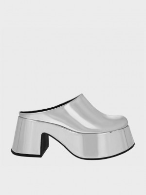 Charles & Keith Rubina Metallic Plataforma Mules Plateados | 1906457-XU
