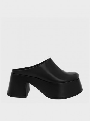 Charles & Keith Rubina Plataforma Mules Negros | 2359806-CZ