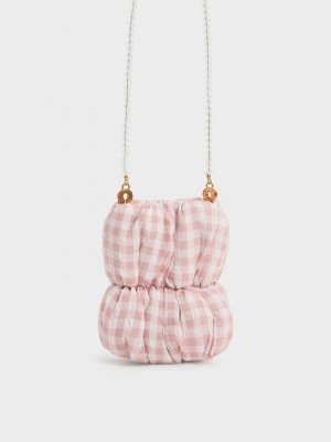 Charles & Keith Ruched Bead-Handle Check-Print Crossbody Bag Rosas | 7065981-RV