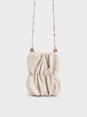 Charles & Keith Ruched Bead-Handle Crossbody Bag Rosas | 1059623-FD