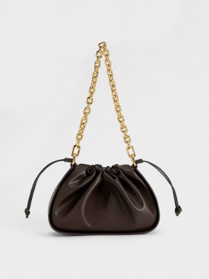 Charles & Keith Ruched Chain Handle Drawstring Bag Marrom Oscuro | 4725196-JI