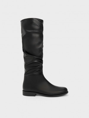 Charles & Keith Ruched Knee-High Boots Negros | 1254706-ZU