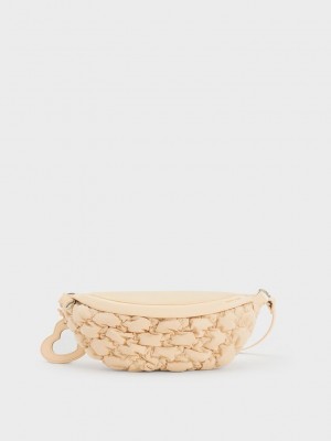 Charles & Keith Ruched Nylon Bum Bag Beige | 2386750-VD