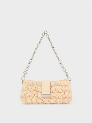 Charles & Keith Ruched Nylon Chain Handle Bag Beige | 6529701-PU