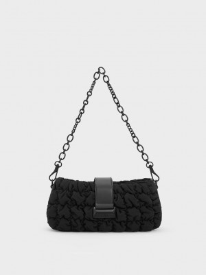 Charles & Keith Ruched Nylon Chain Handle Bag Negros | 2368715-YB
