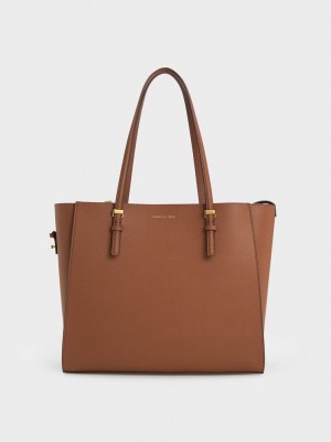 Charles & Keith Sansa Tote Bag Chocolate | 3129768-JE