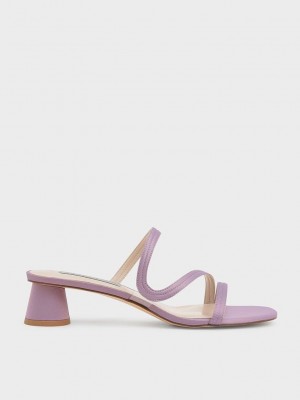 Charles & Keith Satin Wavy Correa Mules Morados | 5126480-DN