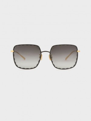 Charles & Keith Scallop Trim Butterfly Sunglasses Negros | 6871932-PZ