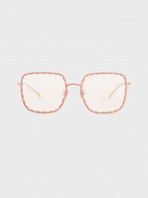 Charles & Keith Scallop Trim Butterfly Sunglasses Rosas | 2104569-SQ